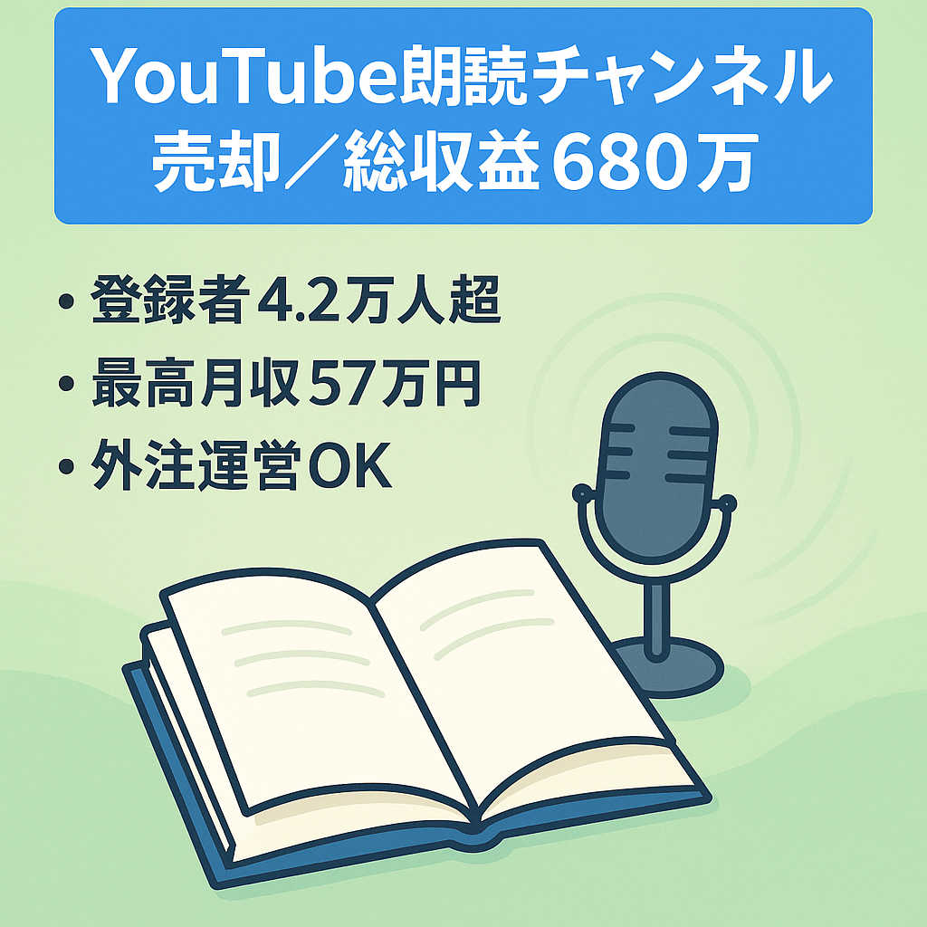 【総収益６８０万超え】登録者数４.２万人/最高月収５７万円/外注可能/YouTube朗読チャンネル