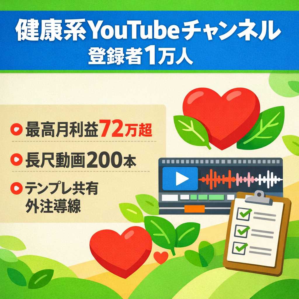 【登録者1万人】健康系非属人YouTube｜非属人運営可｜GPTs・YMM4テンプレ・外注導線あり