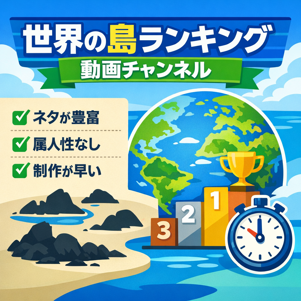 世界の島に関するランキング動画や形状の変化、解説など、島に関するあらゆる動画を投稿するチャンネル