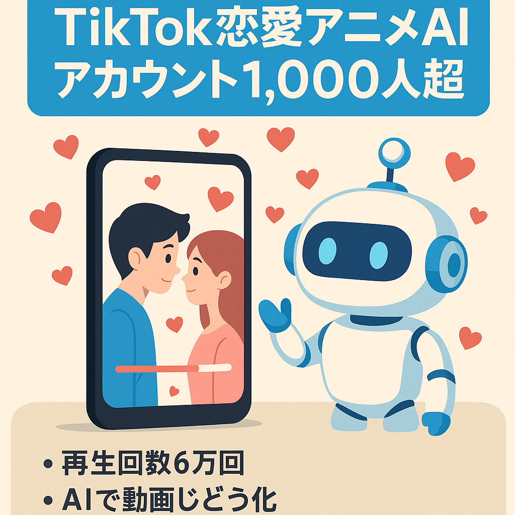 【TikTokフォロワー1,000人以上】個人運用可能！AI恋愛アニメアカウント