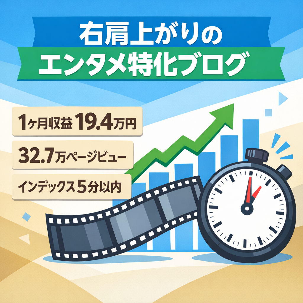 【直近1ヶ月で19.4万円/PV32.7万/記事数297】インデックススピーディーで収益右肩上がりのエンタメ特化ブログ！3月アプデ影響なし