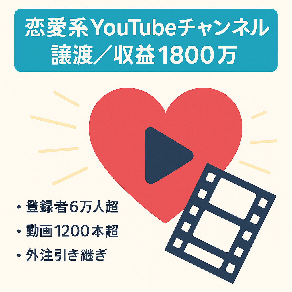 【広告総収益1800万円・登録者6万人超】恋愛系YouTubeチャンネルのアカウント譲渡【外注組織付属】