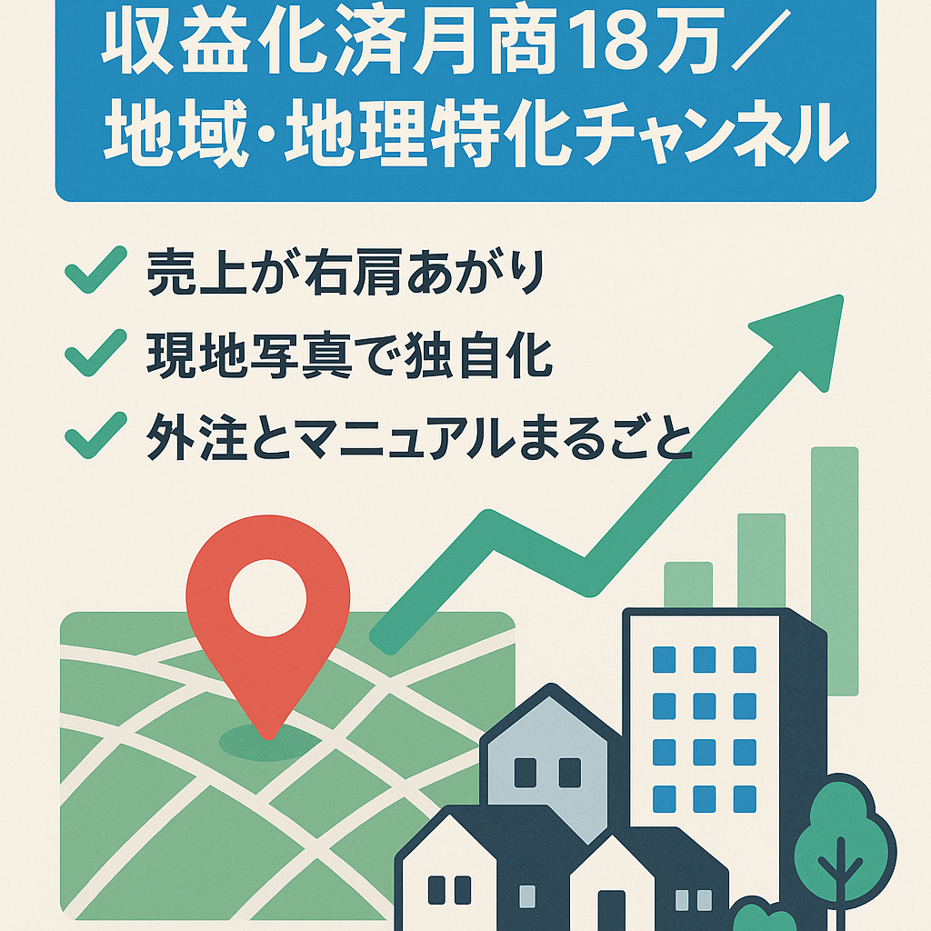 【収益化済】月商18万実績／2chスレ系の地域・地理特化チャンネル（独自素材・外注体制完備）