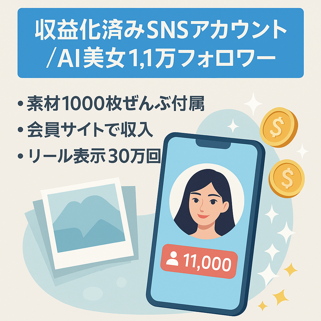 【収益化済み◎話題のAI美女フォロワー1.1万人超アカウント】有料会員サイト用含む1000枚以上の素材もプレゼントします！