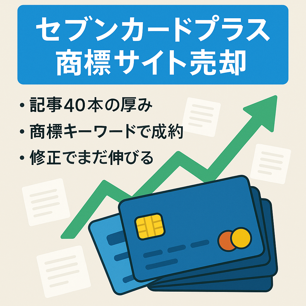 【最終値下げ】合計51記事/セブンカード・プラスをメインで紹介する商標サイト/修正次第で伸びしろあり！