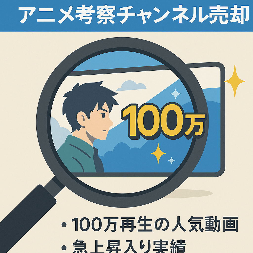 【期間限定値下・100万再生・急上昇掲載動画あり】Youtubeアニメ考察チャンネルの売却