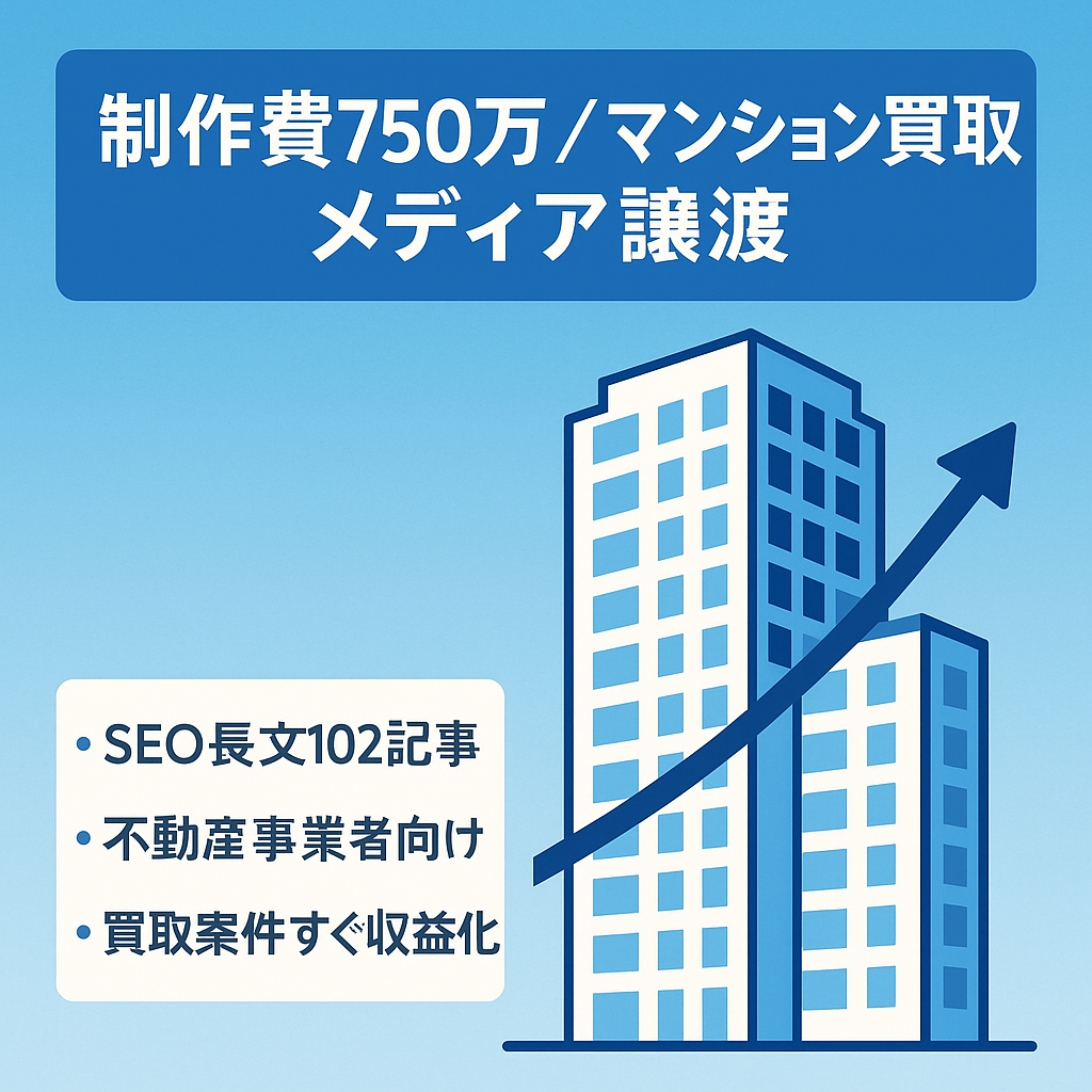 【制作費750万円】不動産マンション買取メディア（記事102本）の譲渡「不動産事業者向け」