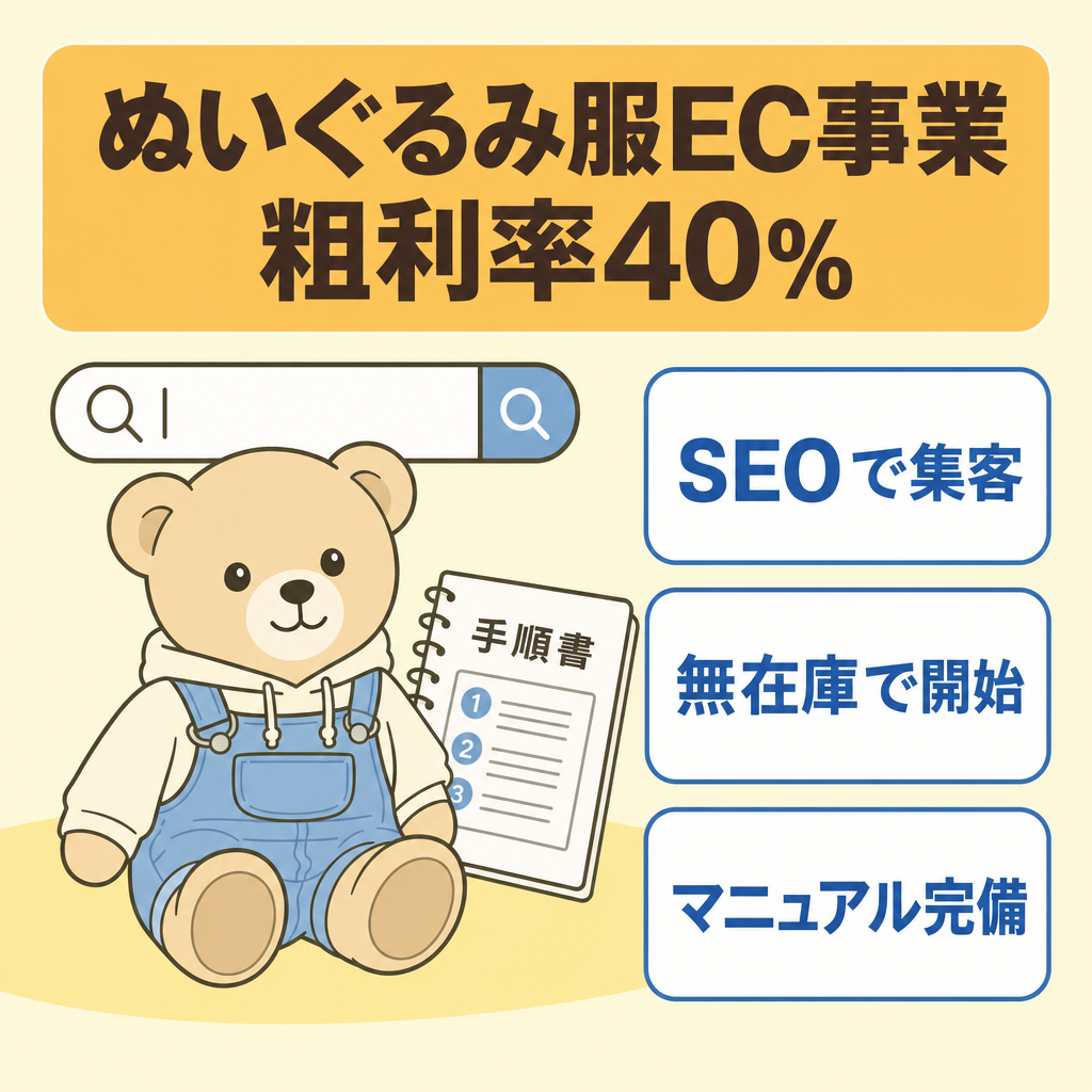 ぬいぐるみ服専門のEC事業（粗利率40%） SEO基盤が整っている自然流入