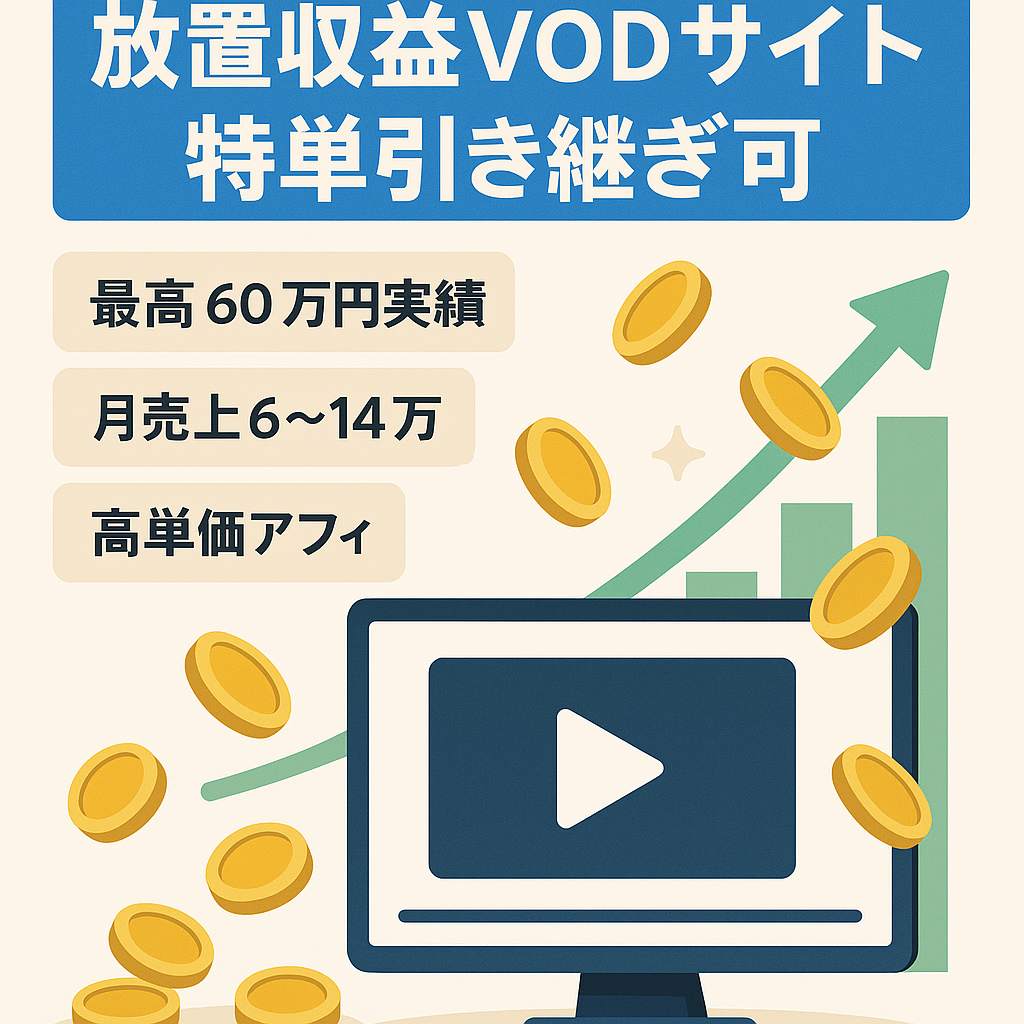 【VODサイト】月間最高60万円以上の実績・現在完全放置（1記事も書かずに）6〜14万の売上・VOD特単の引き継ぎ可