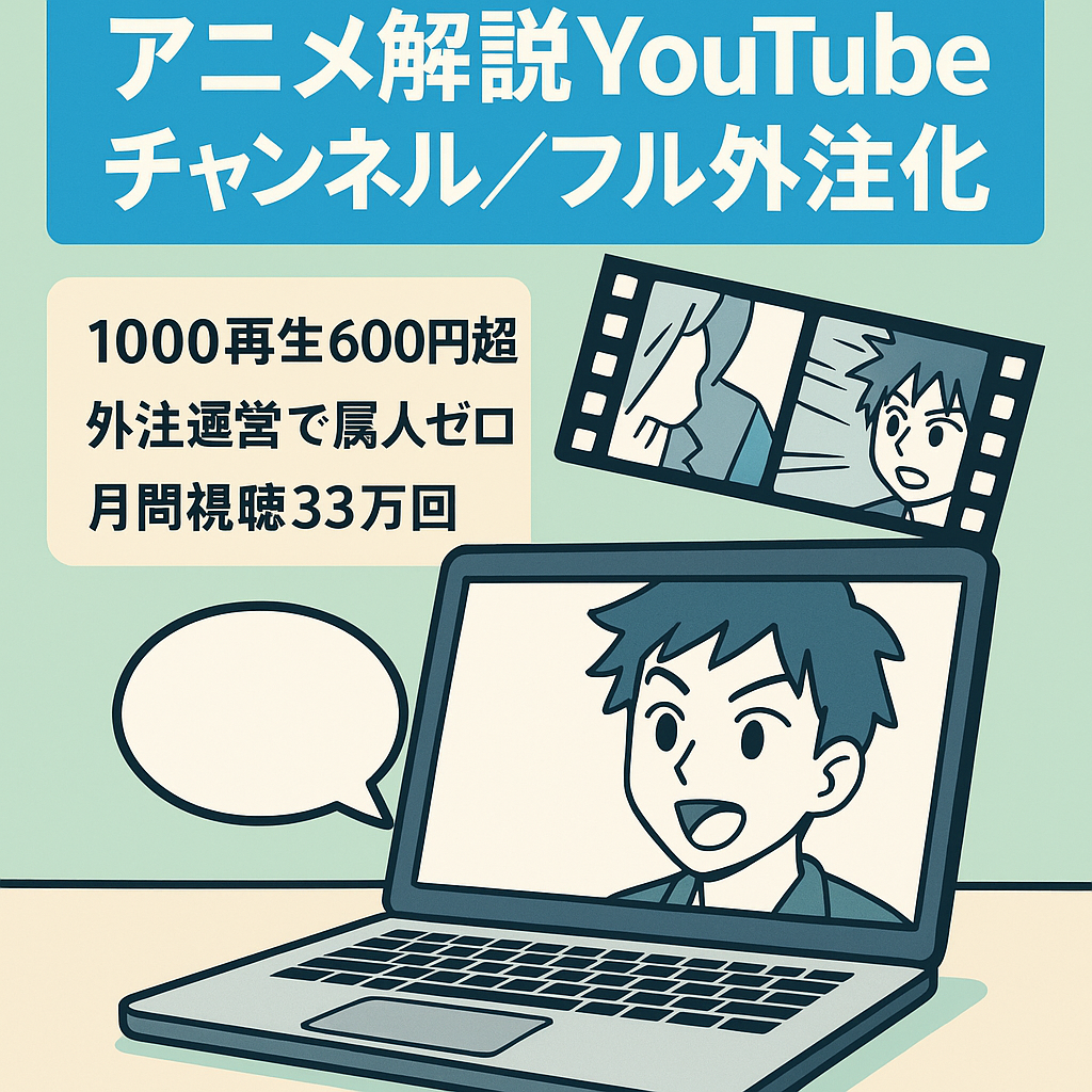 【アニメ解説系ゆっくり動画】youtubeチャンネル登録者数1370人。収益化済み。1再生当たり0.6円の高単価チャンネル。【フル外注化】