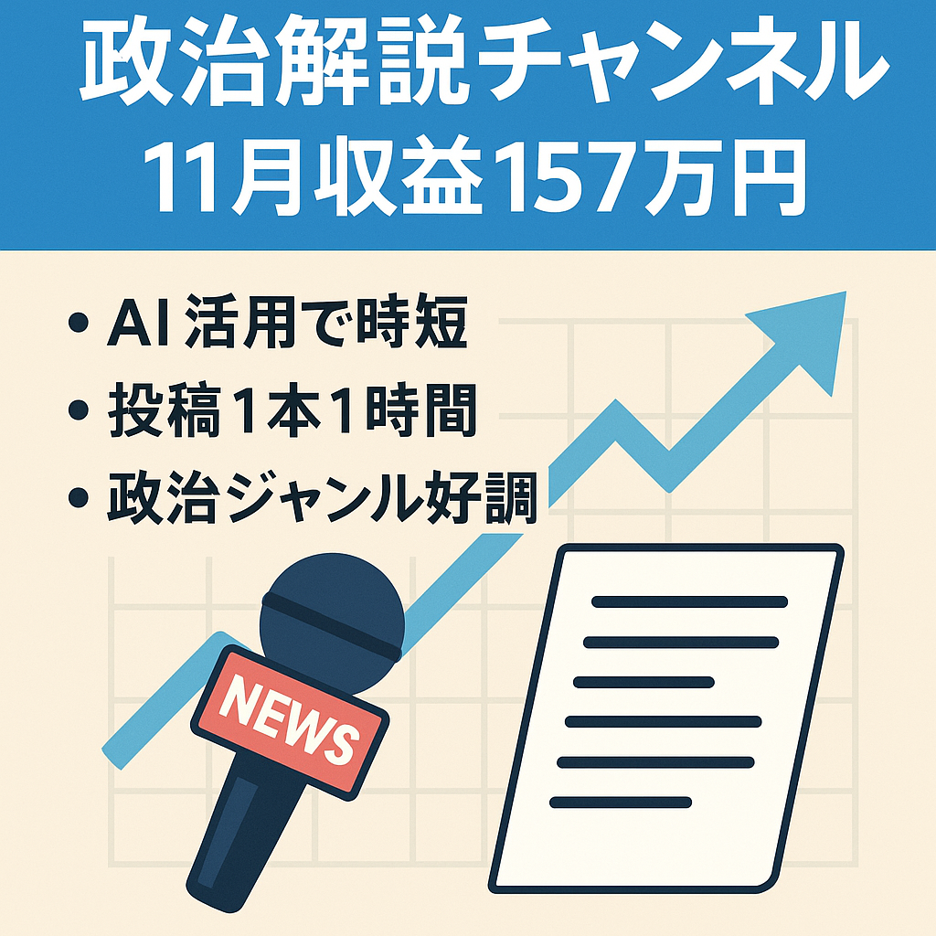 【11月157万円達成】【AIでの時短で投稿完了まで1本1時間】右肩上がりの急成長中“政治系解説チャンネル”