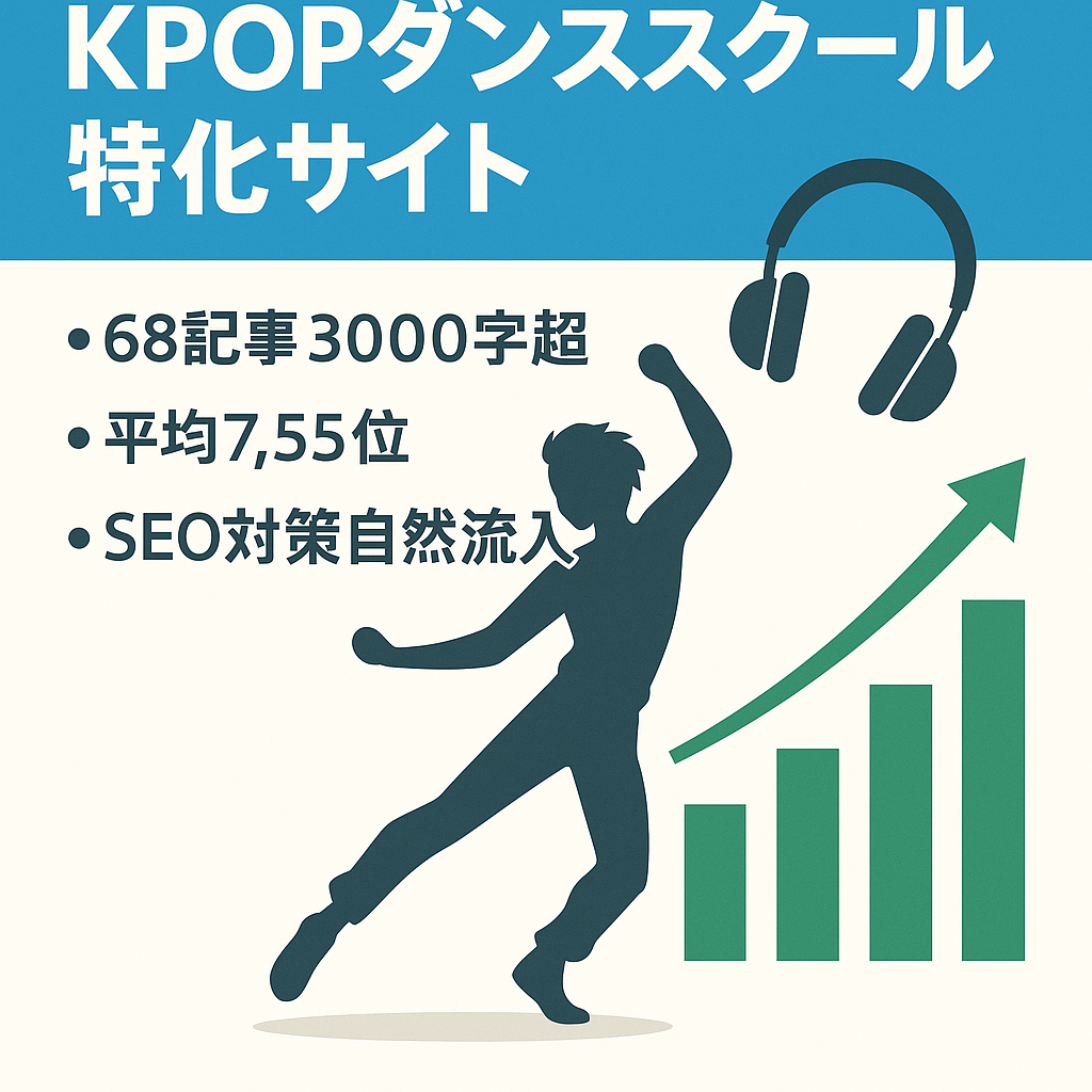 【KPOPダンススクール特化サイト】SEO対策済みで自然流入|68記事3000字以上のボリューム