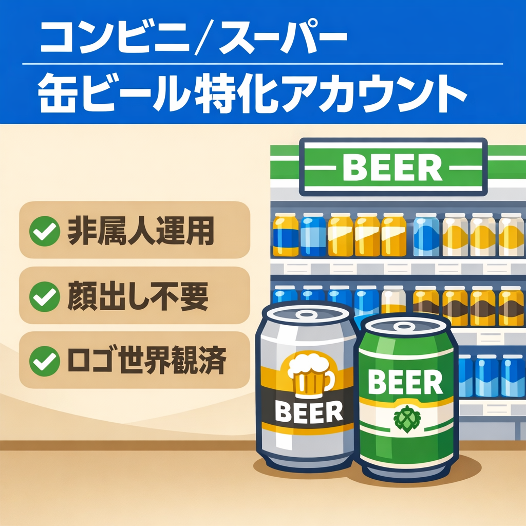 【コンビニ・スーパー缶ビール特化】身近な題材で継続しやすい特化垢｜非属人・顔出しなし｜ロゴ・世界観構築済み