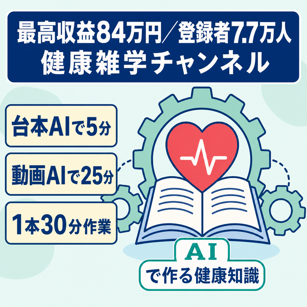 最高収益84万円※登録者7.7万人超、健康雑学チャンネル