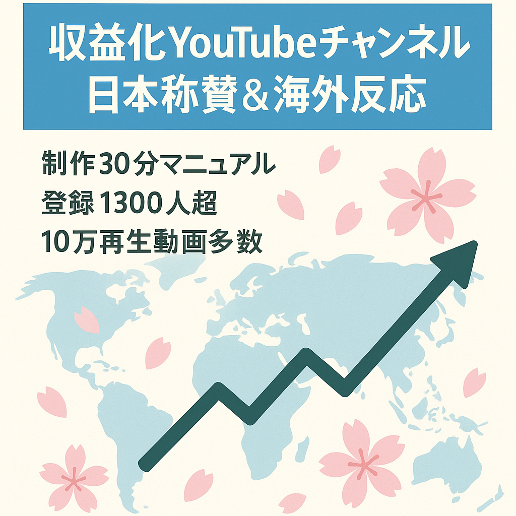 【収益化済/非属人/AI活用/登録者約1300人】再生数10万越え動画も数本あり！日本称賛系・海外の反応チャンネル【顔出しなし・ショート未注力】