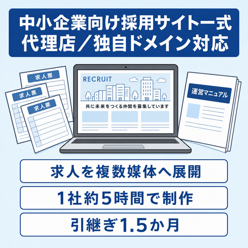 【新規事業向け】中小企業向け採用サイト制作＋求人CMS一式／代理店対応・独自ドメイン対応・運営マニュアル付※価格相談可能です