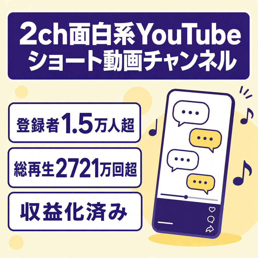 【収益化済/高品質！】登録者1.5万人超え！2024年1月に最高月収約20万円！2ch面白系YouTubeショート動画チャンネル