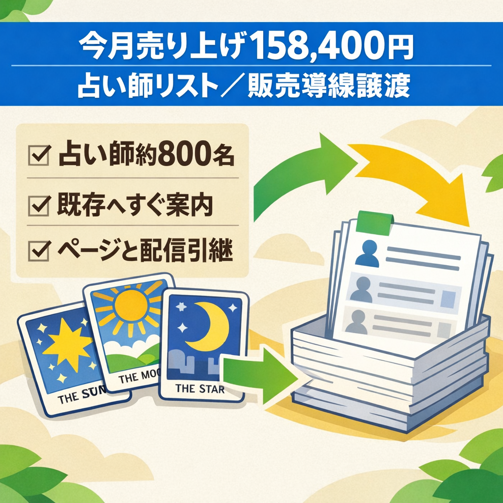 今月売り上げ158,400円 占い師向け約800名リストと販売導線一式の事業譲渡します