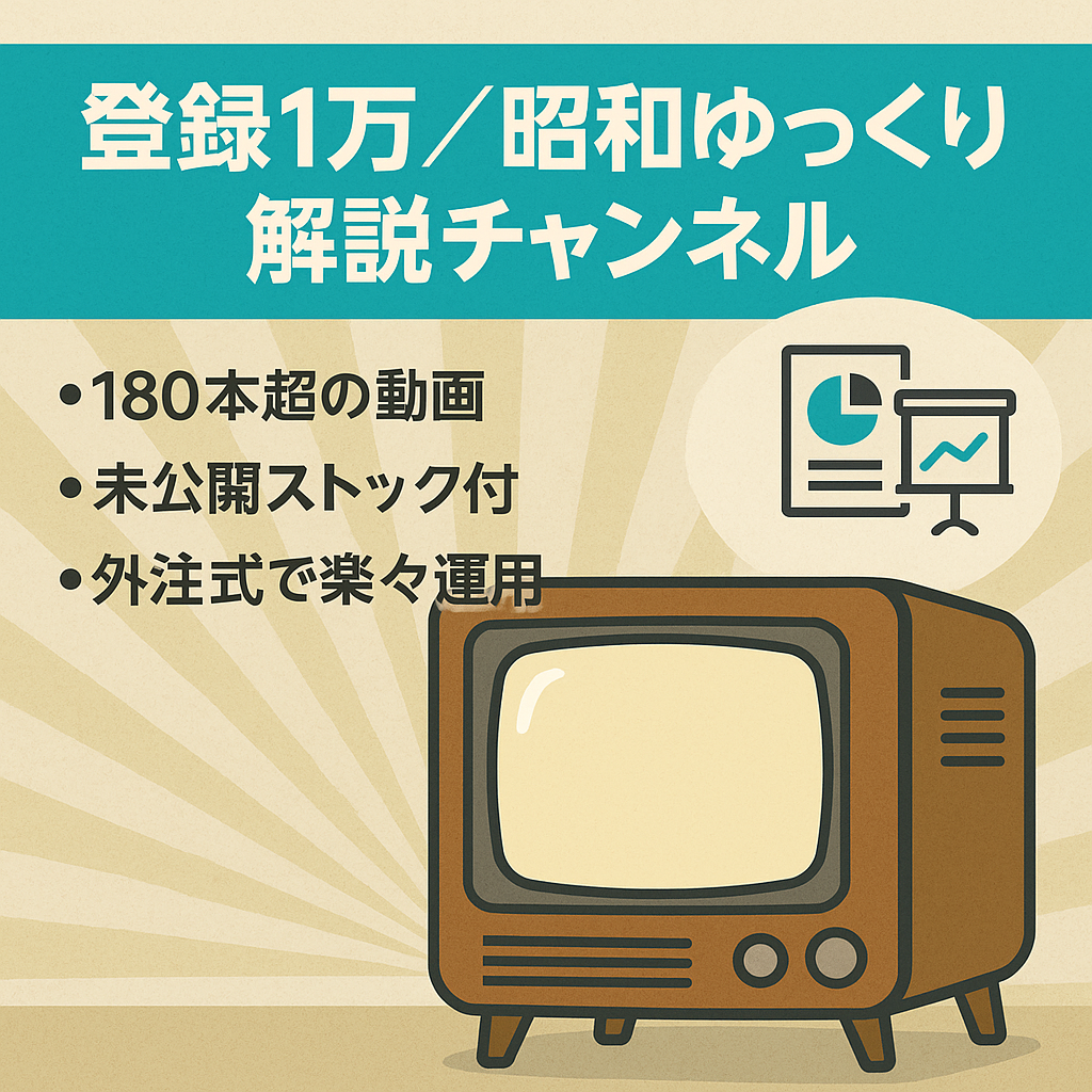 【登録者1万人超え！】属人性なし！昭和に関するゆっくり解説チャネル！ネタが尽きない！外注組織譲渡可能！副業に最適！