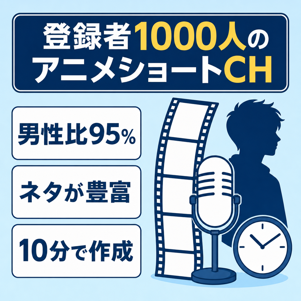 切り抜き：【男性比95%!!】登録者1000人のアニメshorts特化CH！アフィリエイトにおすすめ！