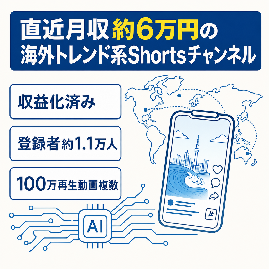 【収益化済み】登録者約1.1万人｜直近月収約6万円｜100万再生複数｜海外トレンド系Shorts