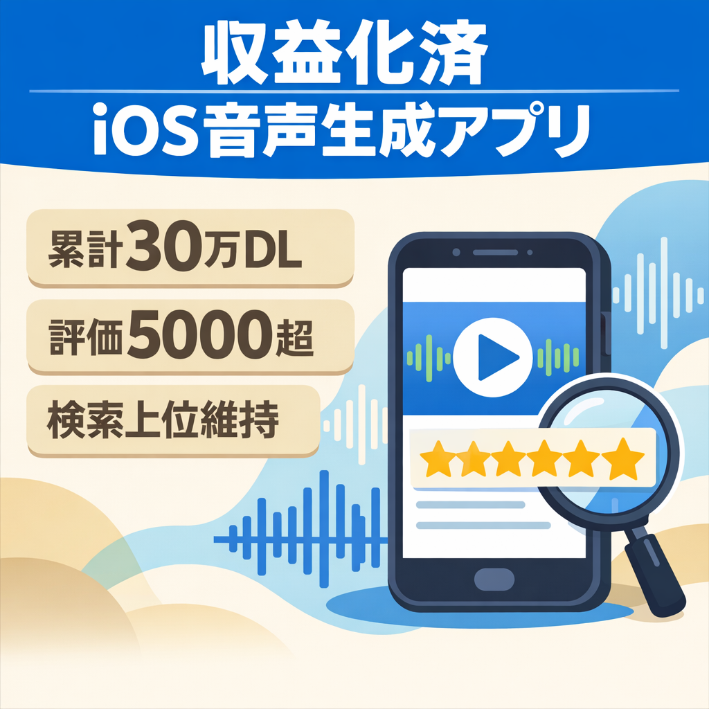 【累計DL30万超・検索上位キープ】iOS音声生成アプリ 広告・課金で収益化済