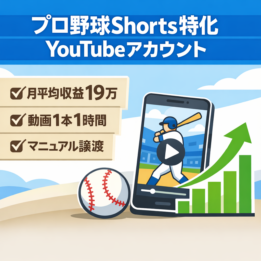 【月収益平均19万】プロ野球系Shorts特化YouTubeアカウント