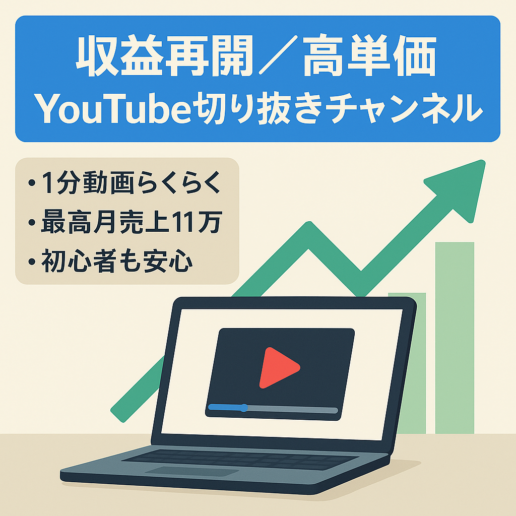 【訳あり 収益再開】【最高月売り上げ￥110,000】高単価・フルテロップ不要の簡単編集で稼ぎやすいYouTube切り抜きチャンネル