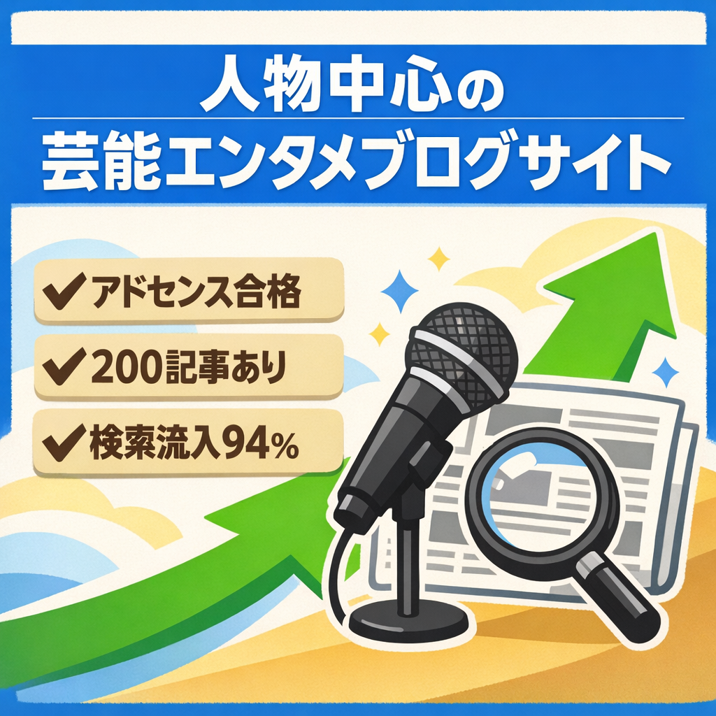 【アドセンス合格済み】人物メインの芸能系エンタメブログサイト！平均掲載順位6位/インデックス早め