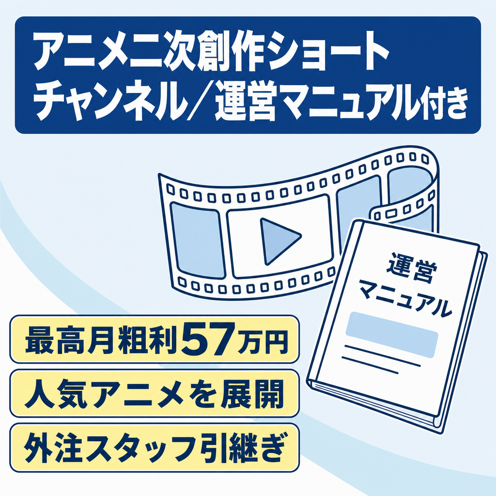 【最高月粗利57万円】アニメ二次創作ショートチャンネル【外注スタッフ引継ぎ＆運営マニュアル付き】