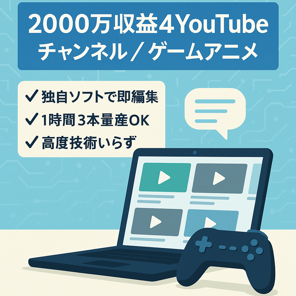 【収益2000万】【弊社独自の台本取得&動画作成ソフトウェア付き】ゲーム、アニメ2chまとめ系の4youtubeチャンネル【誰でも出来る！】