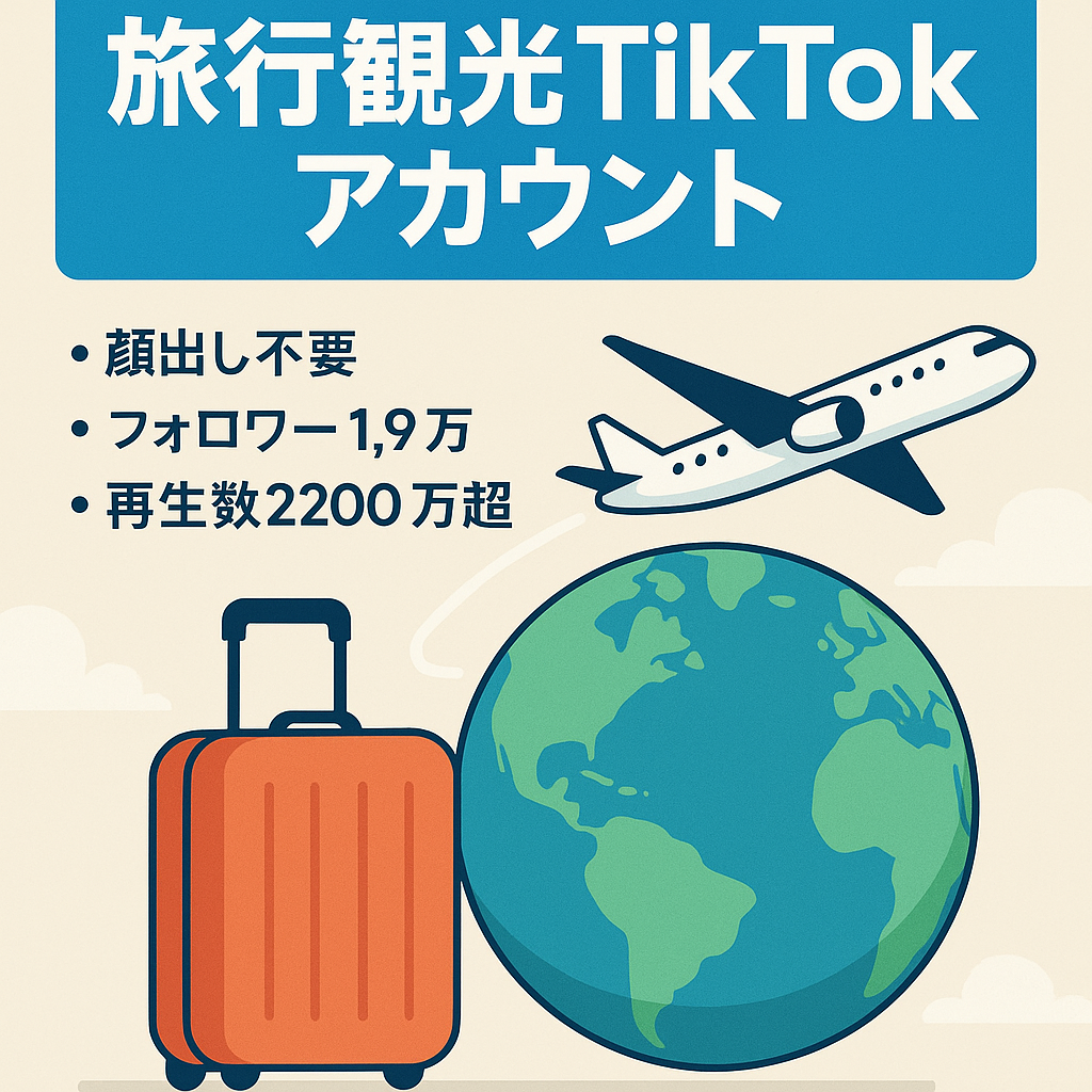 【TikTokフォロワー1.9万人超え】【早い者勝ち】総再生数2200万超！属人性なし旅行・観光系アカウント