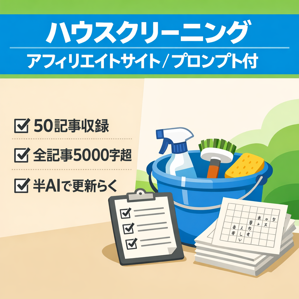 【プロンプト譲渡できます！】5000字以上50記事が入ったハウスクリーニング特化型のアフィリエイトサイト！