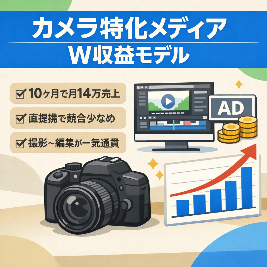 【実質10ヶ月で月14万円達成】カメラ好きなら育てやすい！撮影から編集まで一気通貫のアフィリエイトとアドセンスのW収益メディア