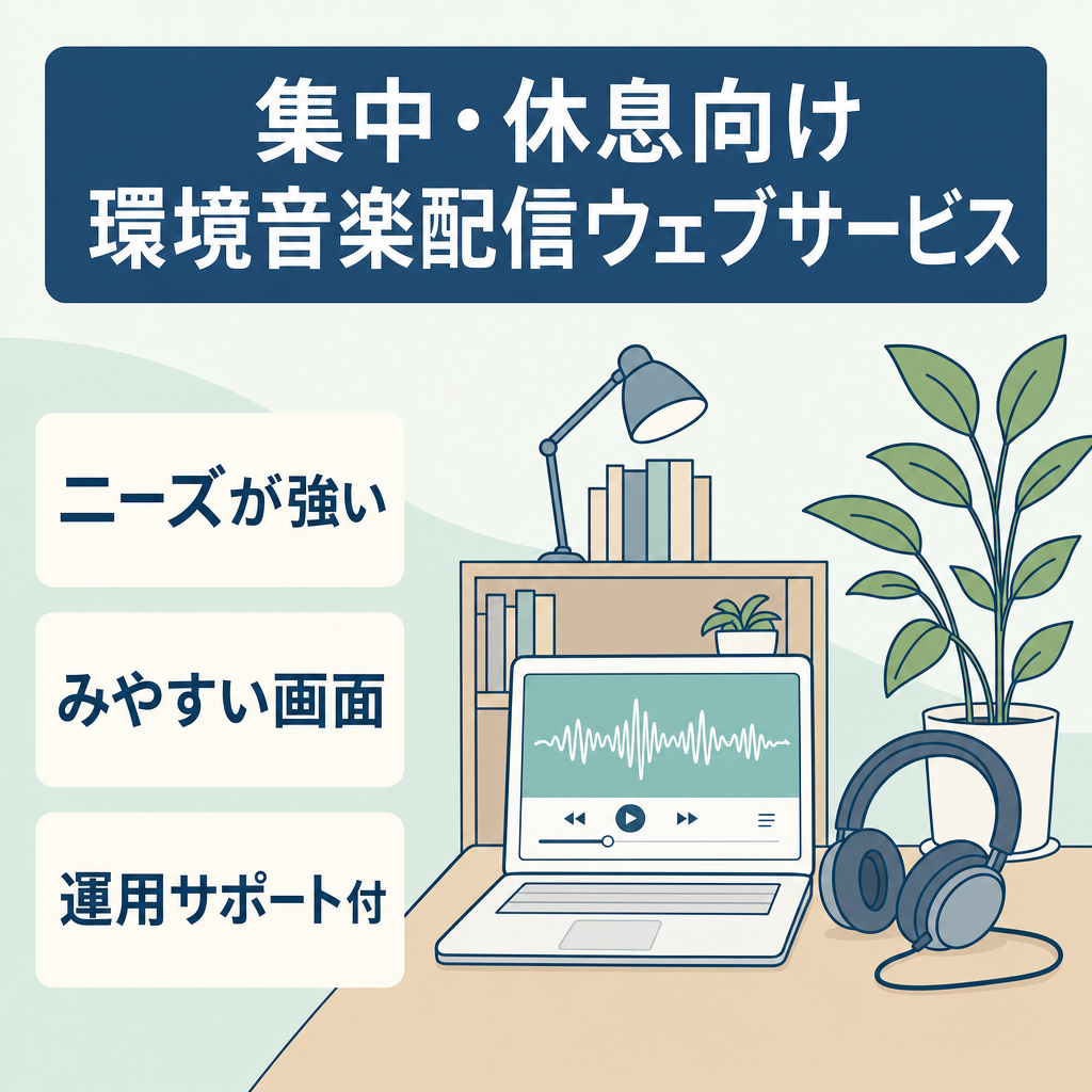 作業集中・リラクゼーション向けの環境音楽配信Webサービス