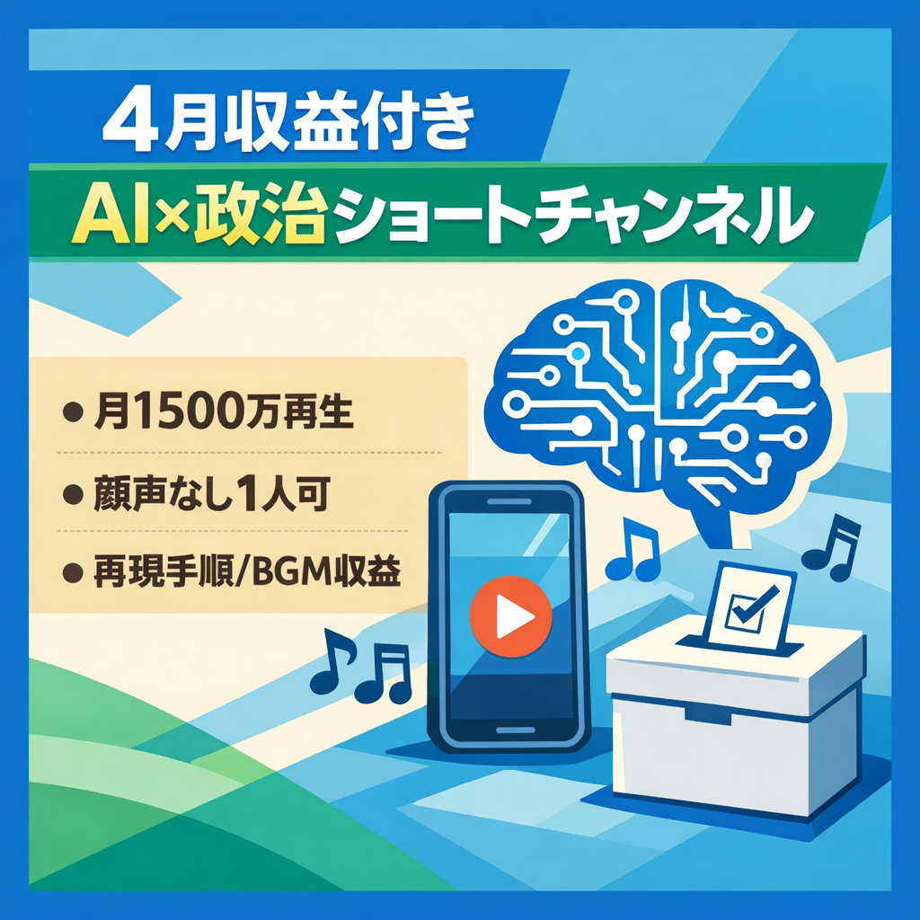【4月収益付き】月間1,500万再生超のAI×政治特化型ショートチャンネル｜完全再現マニュアル＆BGM収益ノウハウ完備
