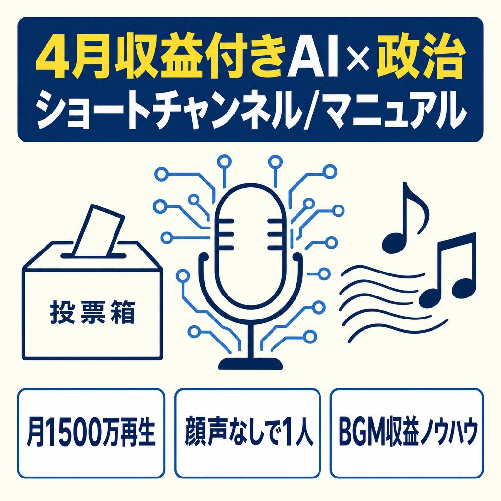 【4月収益付き】月間1,500万再生超のAI×政治特化型ショートチャンネル｜完全再現マニュアル＆BGM収益ノウハウ完備