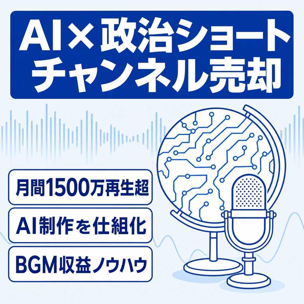 【最終値下げ】月間1,500万再生超のAI×政治特化型ショートチャンネル｜マニュアル＆BGM収益ノウハウ完備
