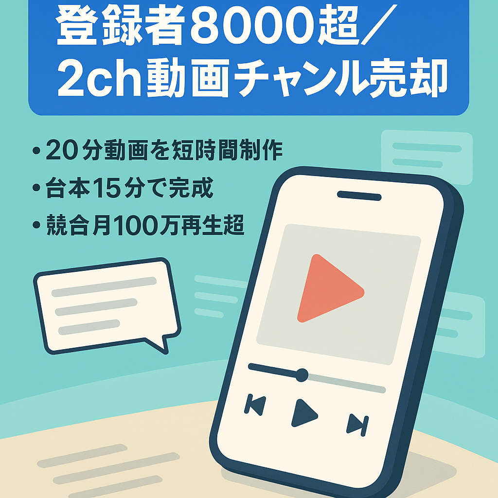 登録者8000人超え！非属人2chスレ系の動画を投稿しているチャンネル！外注利用なしで全てご自身で完結できるので副業勢にもおすすめ！