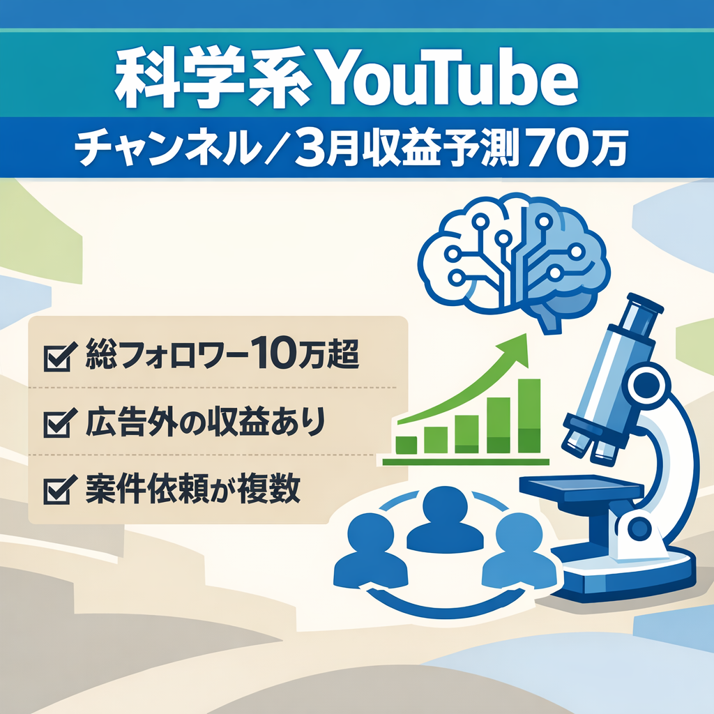【総フォロワー10万人超え】AIを使った科学系CH【3月トータル収益予測値70万】
