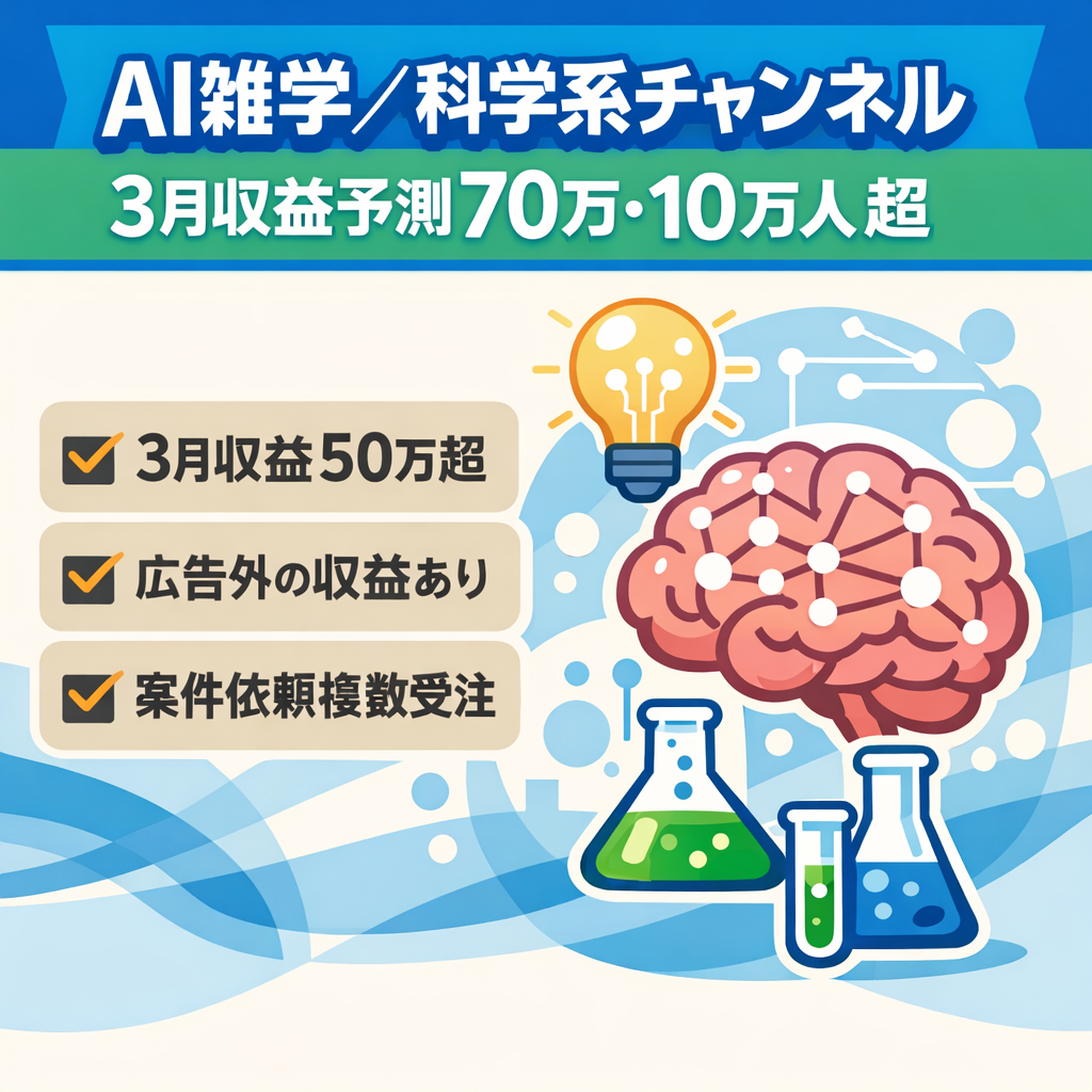 【総フォロワー10万人超え】AIを使った雑学、科学系CH【3月トータル収益予測値70万】