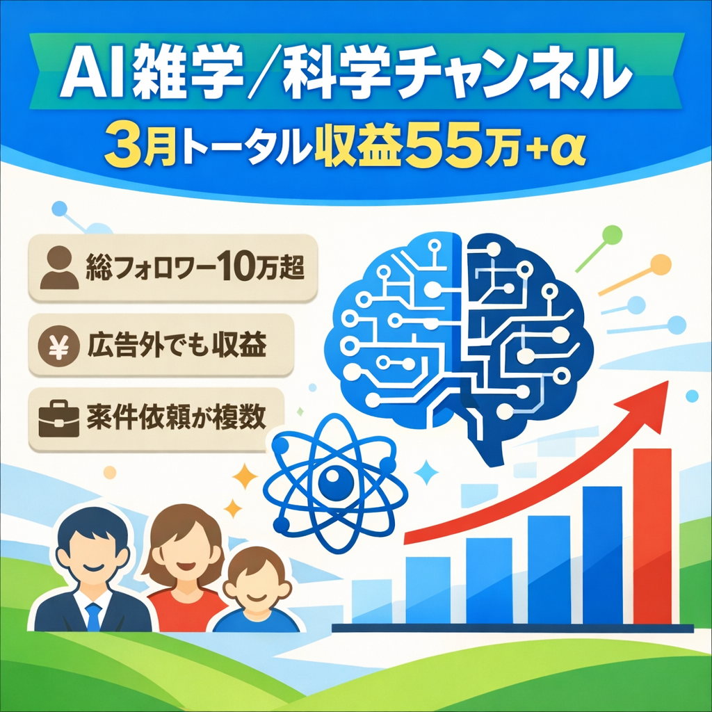 【4/20まで】【総フォロワー10万人超え】AIを使った雑学、科学系CH【3月トータル収益55万+α】