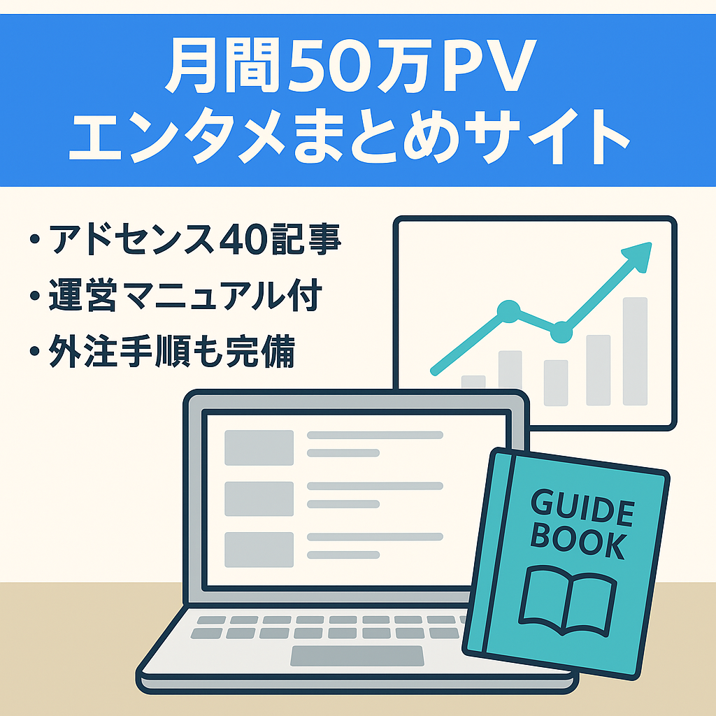 月間５０万PVの「エンタメ系まとめサイト」アドセンス申請用の記事も有！購入者に運営マニュアルを贈呈