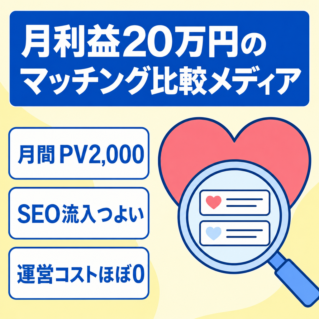 【月間PV2,000・月利益20万円】出会い系・マッチングアプリ比較メディア