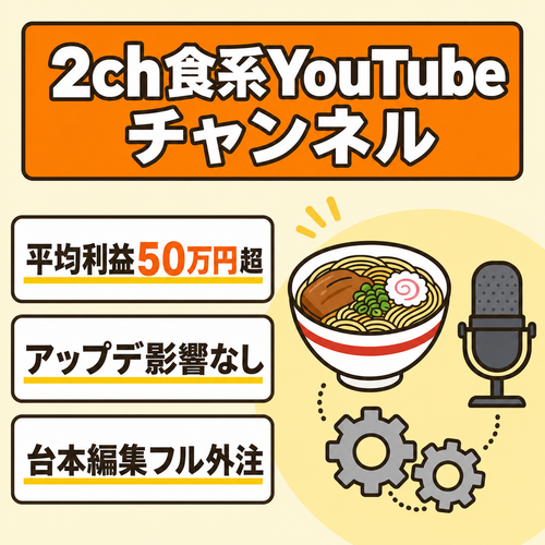 【平均利益50万円↑/外注制作体制完備】2ch食系YouTubeチャンネル