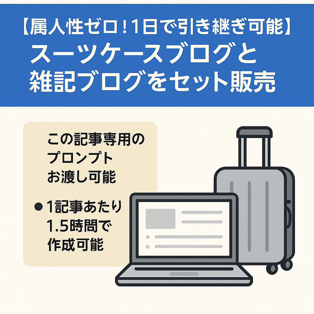 【属人性ゼロ！1日で引き継ぎ可能】130記事で30万越えのスーツケースブログと雑記ブログをセット販売