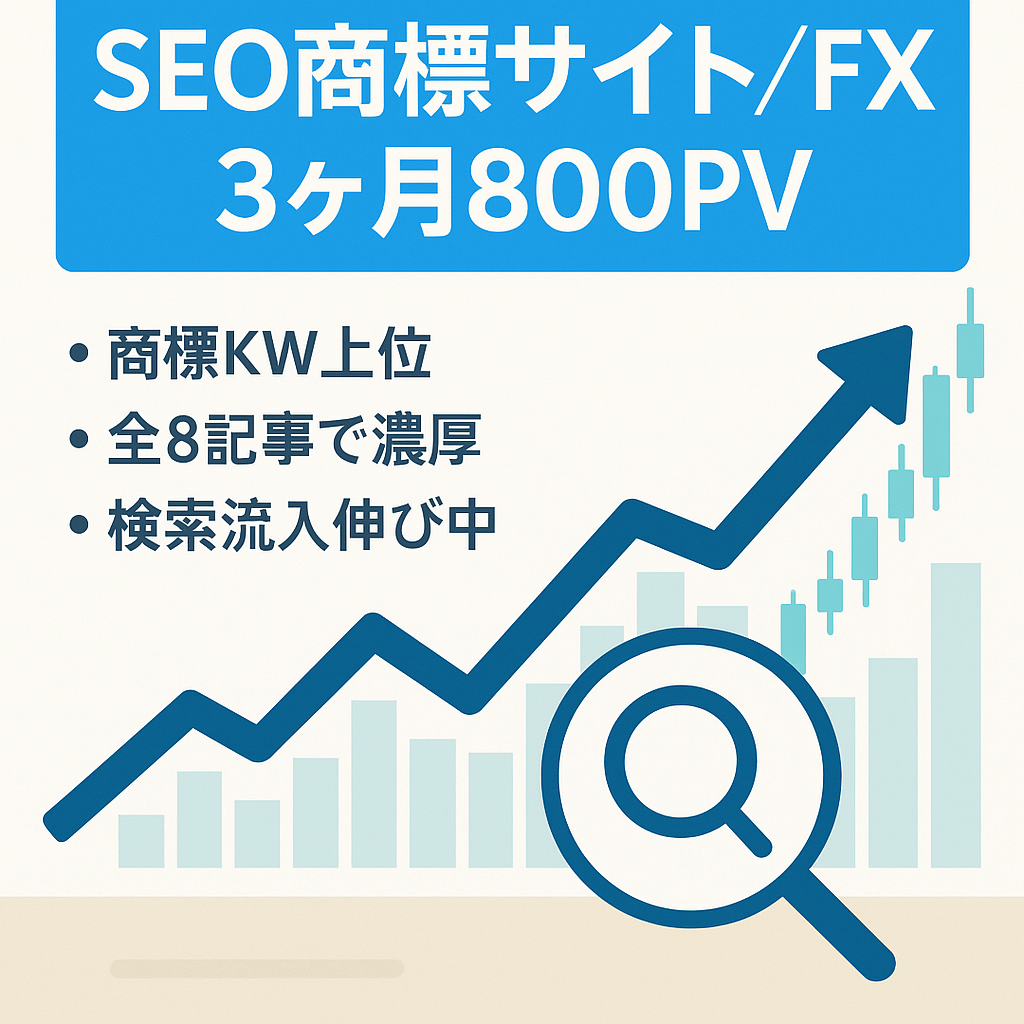 SEO集客 商標サイト FXジャンル ３ヵ月800pv 8記事　商標kw上位表示多数