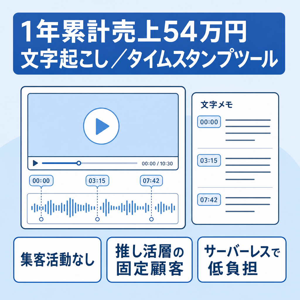 【集客活動無しでも過去1年累計売上54万円】YouTube投稿者や推し活に人気のタイムスタンプ＆文字起こしツール