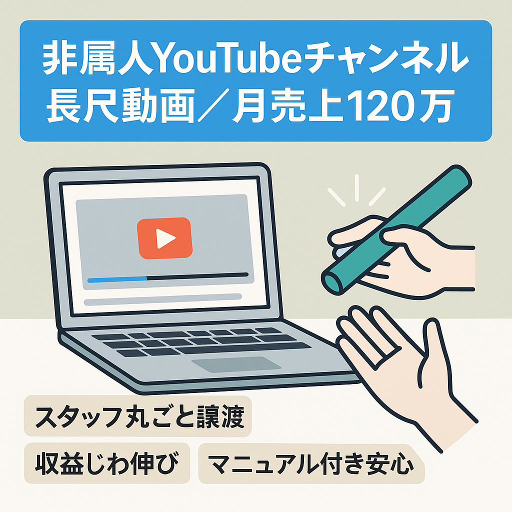 【月売上120万円！】長尺動画で安定的に稼げる非属人YouTubeチャンネル【スタッフ引き継ぎ可能】