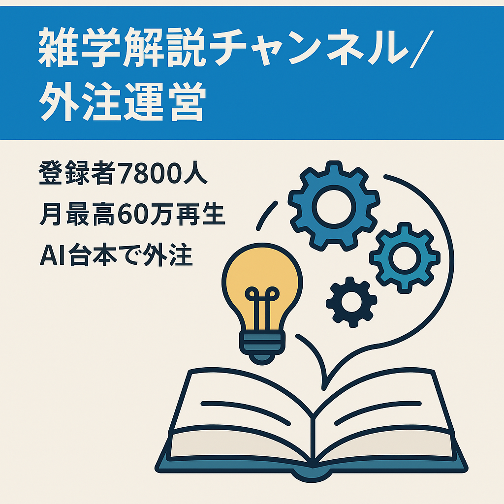 【4日に1本の更新頻度の低さ】登録者7800人／動画8本で月最高60万再生／雑学解説動画【外注＆台本AI作成マニュアルとコンサル完備】